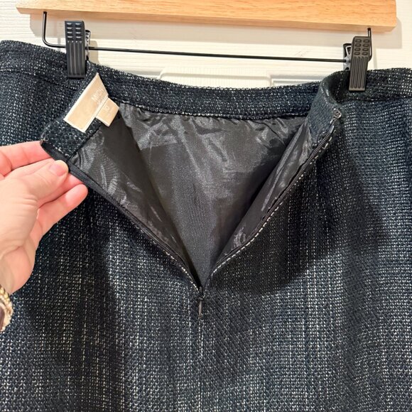 Michael Kors Tweed Pencil Knee Length Skirt Black White Classic Lined Career 10 - Picture 4 of 11